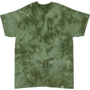 A green tie-dye t-shirt with a swirling pattern in various shades of green. It has a relaxed fit and short sleeves.
