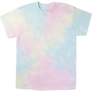A pastel blue and pink tie-dye t-shirt featuring a soft cloud pattern. It has a casual, relaxed fit.