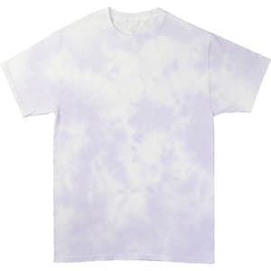A Cloud Tie Dye T-Shirt in a soft purple and white design, featuring a loose, short-sleeved fit.