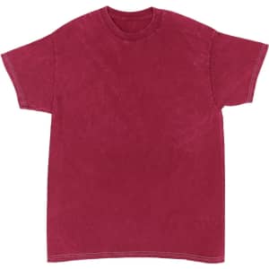 A maroon Mineral Wash Tie Dye T-Shirt with a relaxed fit and a unique textured finish. It features a logo.