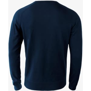A navy blue jumper featuring a simple, classic design, with a ribbed crew neck and long sleeves.