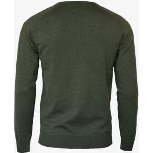 A green men's knitwear jumper featuring a classic O-neck design, shown from the back.