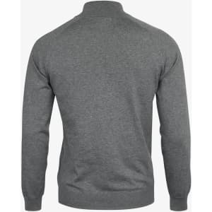 A grey 1/4-zip knitwear for men, featuring long sleeves and a simple design. Includes a logo on the fabric.