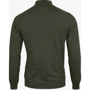 A green knitwear jumper with a 1/4-zip design and long sleeves, featuring a plain back and ribbed cuffs.