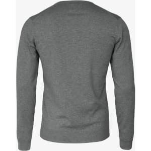 A grey Brighton V-Neck men's knitwear jumper with long sleeves, featuring a simple design and a logo on the back.