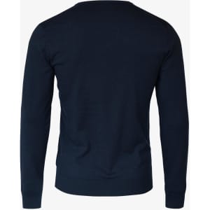 A navy Brighton V-Neck men's knitwear jumper featuring long sleeves and a simple design. It has a branding logo.