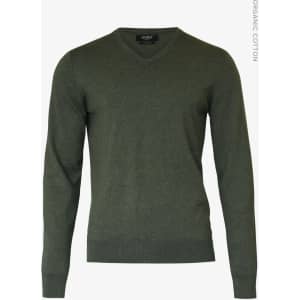 A green Brighton V-neck men's knitwear jumper in a casual style, featuring long sleeves and a v-neckline.