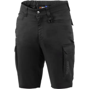 Black Bermuda shorts with multiple pockets and a logo detail.