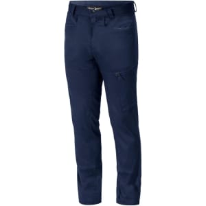 Navy Grit Antero Trousers featuring a slim fit and pocket details, with a branding logo present.