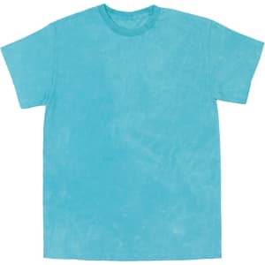 A mineral wash tie dye t-shirt in a vibrant teal colour, featuring a round neck and short sleeves.