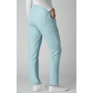 Light blue Atria Pant displayed from the back, featuring two rear pockets and a slim fit silhouette.