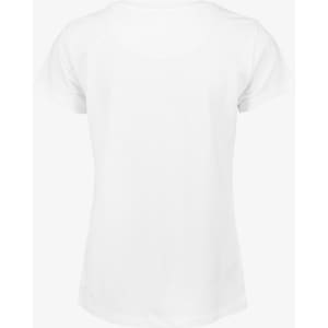 A white T-shirt with short sleeves, featuring a simple design and no visible logos or branding.