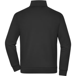 A black workwear fleece jacket viewed from the back, featuring a high collar and ribbed cuffs.