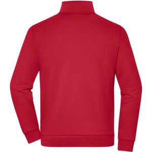 A red fleece jacket with a high collar and ribbed cuffs, featuring a plain back and no visible branding.