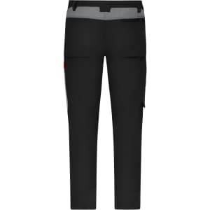 Black workwear pants featuring a grey waistband and multiple pockets. The design is practical for all seasons.