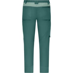 All-season workwear pants in a teal green colour, featuring multiple pockets and a logo branding.