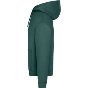 An oversized unisex hoody in a deep teal colour, featuring a hood and front pocket, with a logo.