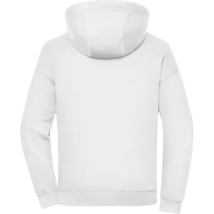 An oversized unisex hoody in white, featuring a spacious hood and long sleeves. Includes a logo.