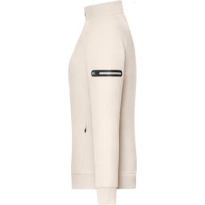 A ladies' zip jacket in light beige with a zippered pocket on the sleeve and a logo on the arm.