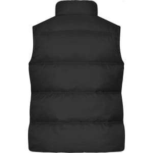 A black ladies' winter vest featuring a high collar and a quilted design. The back view is displayed.