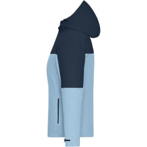 A ladies' 3-in-1 jacket featuring a navy and light blue colour scheme, with a hood and zip pockets.