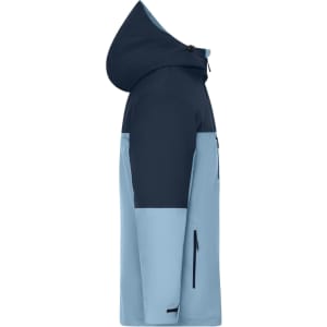 A men's 3-in-1 jacket in a two-tone design featuring navy and light blue colours with a hood.