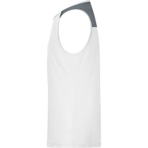 A white men's running tank with a grey shoulder detail and a logo on the side.