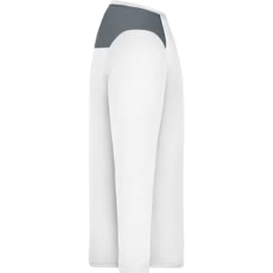 A long-sleeve men's running shirt in white with grey detailing on the shoulders. Features a logo on the chest area.