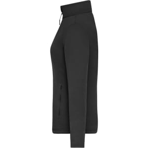 A black ladies' structured fleece jacket featuring a high collar and a zippered side pocket. It has a small logo.