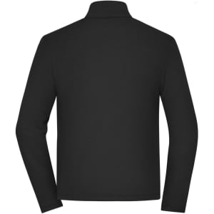 A black men's sports structured fleece jacket with long sleeves and a high collar, featuring a logo.