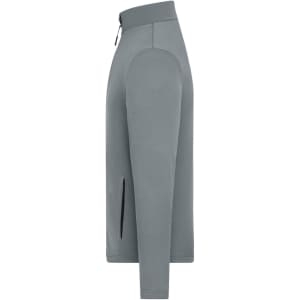 A men's structured fleece jacket in grey with a high collar and side zip pockets. Features a logo on the chest.