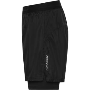 Men's running shorts in black, featuring a mesh detail at the hem and a logo on the side.