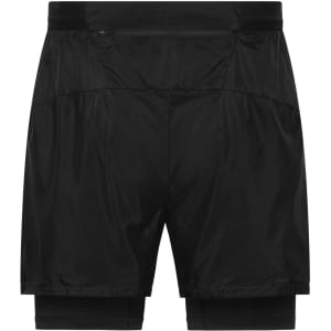 Men's running shorts in black, featuring an inner layer and a logo. Designed for sports and active wear.