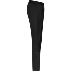 Black ladies' running pants featuring a sleek design and side pockets. Includes a logo on the fabric.