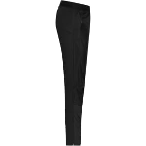 A pair of black men's running pants with a sleek design and side panels. Features a logo.