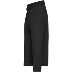 A black unisex shirt jacket with a collar and side pocket, featuring a minimalist design.