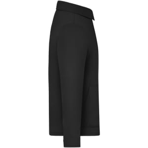 A unisex black shirt jacket with a collar, featuring a pocket and a sleek design.