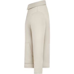 A unisex shirt jacket in a light beige colour, featuring long sleeves and a side pocket. It has a collar and a simple design.