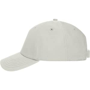 A grey six-panel workwear cap with a curved peak and an adjustable strap at the back. Features a branding logo.