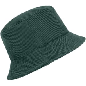 A corduroy fisherman hat in a deep green colour with a wide, soft brim and textured fabric.