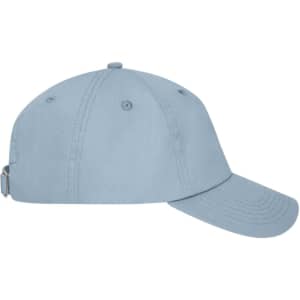 A light blue 6-panel dad cap with a curved brim and an adjustable strap at the back. It features a logo.