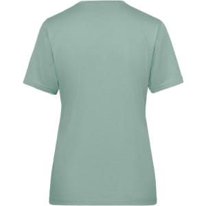 A mint green ladies' workwear T-shirt featuring a simple design and short sleeves, with a logo on the back.