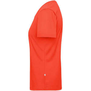 An orange ladies' work T-shirt with short sleeves, featuring a subtle logo on the bottom.