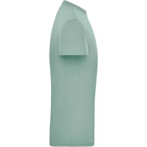 A mint green men's t-shirt featuring a simple design and a logo on the front. It's designed for workwear use.