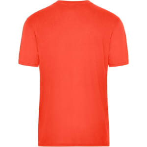 A men's workwear T-shirt in bright orange with short sleeves and a simple design, featuring a logo.