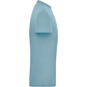 A light blue men's workwear t-shirt with short sleeves and a classic fit, featuring a logo on one side.