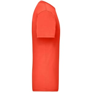 A side view of an orange work T-shirt features short sleeves and a plain design with a logo.