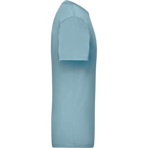 A light blue work T-shirt featuring short sleeves and a round neckline, with a logo on the front.