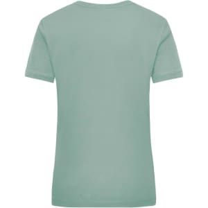 A mint green work t-shirt for women, featuring a simple design and a logo on the back.