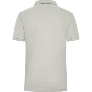 A grey work polo shirt featuring a classic collar and short sleeves, with a logo on the chest.